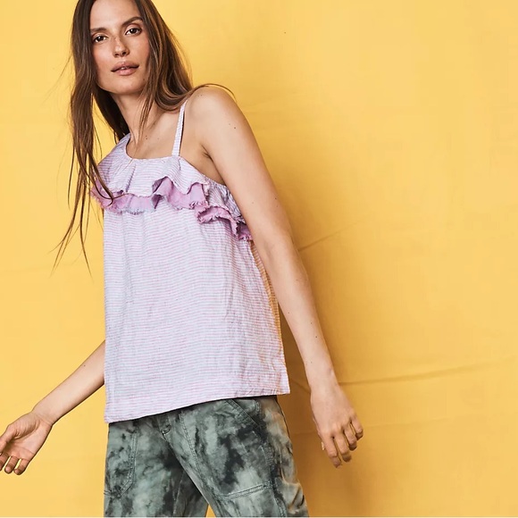 NWOT Anthropologie Holding Horses Ruffled Linen One-Shoulder Top - Picture 1 of 14